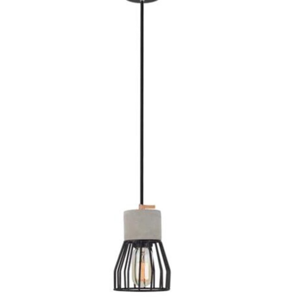 💡 Industrial Cage Pendant Light ⛓️ Concrete, Wood & Metal Farmhouse Lamp